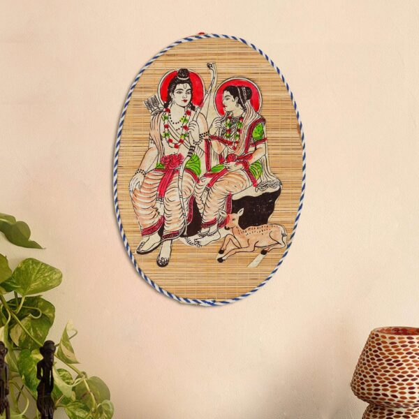 Oval Shaped Design Bamboo Hand Crafted Wall Hangings Of Shri Ram Ji With Janaki Ji For Home Decor | Bamboo Art For Wall Decor - Image 2