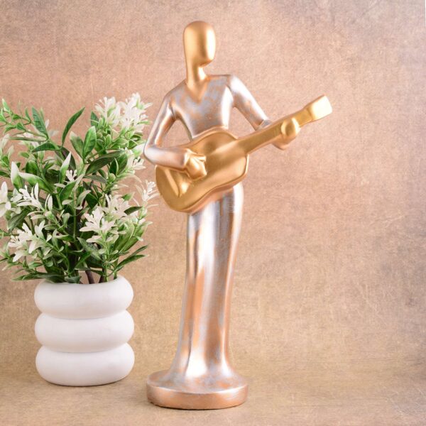 Modern metal musician golden white statue Resin figurine Contemporary art Music decor Metal sculpture, Modern home decor, Musician gift